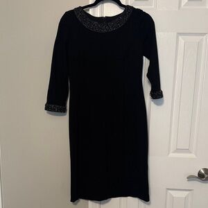 Talbots Black Sheath Dress – Beaded Trim - Size 2